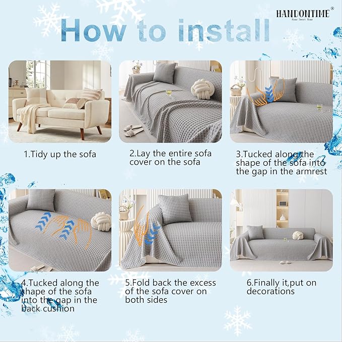 HANDONTIME Cooling Dog Couch Cover Ice Silk Washable & Breathable Pet Sofa Protector, Durable Couch Covers for Sofa Pet Friendly Soft Dog Cooling Bed Cover Sofa Protector Covers (Grey, 71"x134")