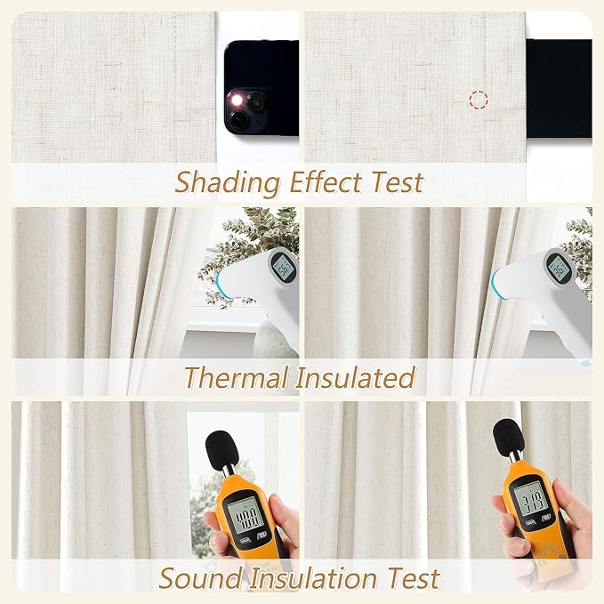 Guken 100% Blackout Cream Linen Curtains 52 Inch Wide by 56 Inch 2 Panels Set - Image 5