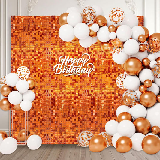 24PCS Orange Shimmer Wall Backdrop, Laser Square Sequin Photo Backdrops Panel, Glitter Wall Background for Birthdays, Weddings, Halloween, Engagements, Disco Bachelorette Party Decoration (4FTx6FT)