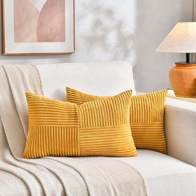 Fancy Homi 2 Packs Gold Yellow Lumbar Decorative Throw Pillow Covers 16x26 Inch - Image 5