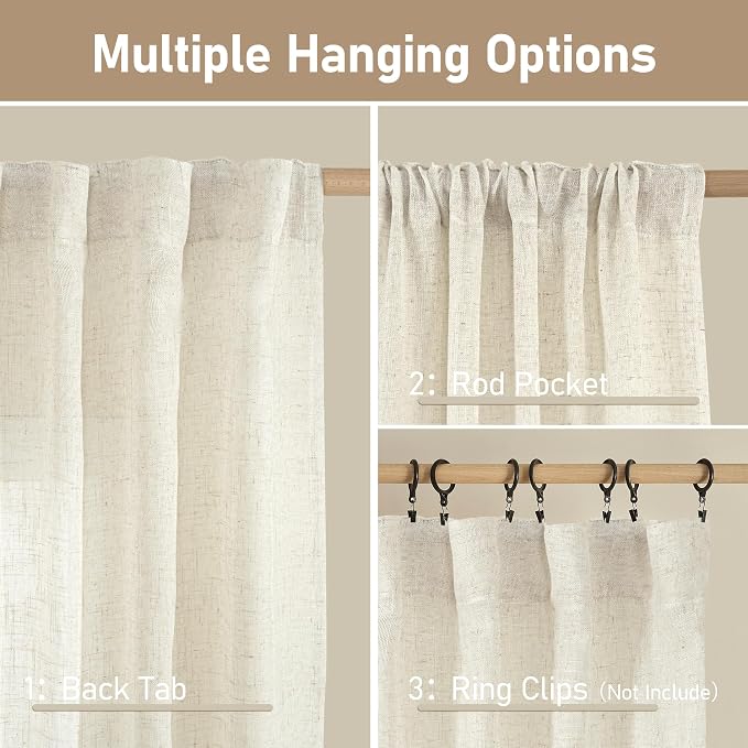 LAMIT Ivory 90 Inches Long Linen Sheer Curtains - Image 2