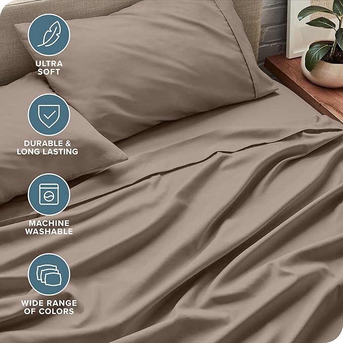 Bare Home King Sheet Set - Luxury 1800 Ultra-Soft Microfiber King Bed Sheets - Double Brushed - Deep Pockets - Easy Fit - 4 Piece Set - Bedding Sheets & Pillowcases (King, Taupe)