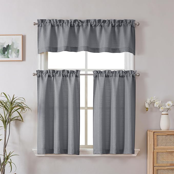 Chyhomenyc Dark Grey Valance for Windows, Light Filtering Faux Linen Decorative - Image 2