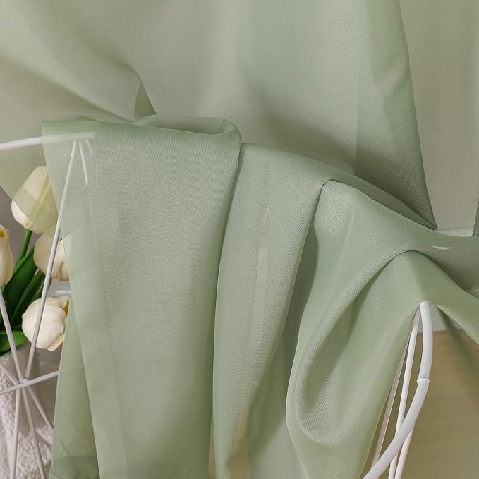 Aiyufeng Sage Green Sheer Curtains 90 Inch Length 2 PCS, Rod Pocket Voile Drapes - Image 8