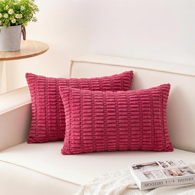 Pack of 2 Corduroy Decorative Throw Pillow Covers 12x24 Inch Soft Striped by Unknown