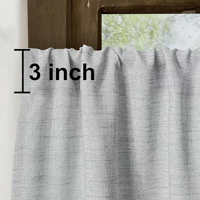 Oindec Faux Linen Kitchen Curtains 45 Inch Length Cafe Curtain Tiers - Image 2