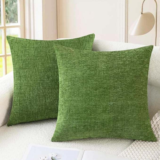 CaliTime Throw Pillow Covers Decorative 24 X 24 Inches Pack of 2 Cozy Chenille Cushion Cases for Couch Sofa Bed Living Room Home Forest Green
