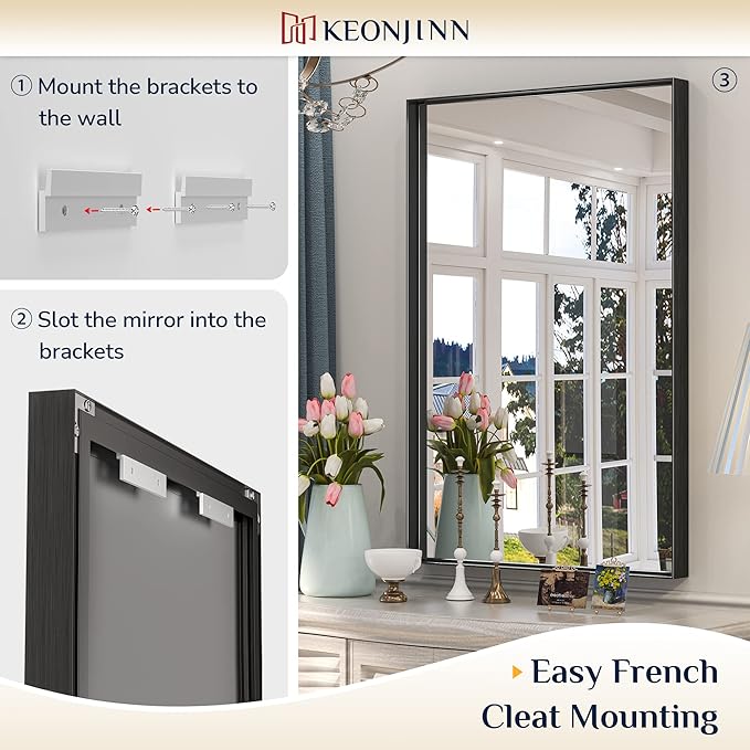 Keonjinn Black Framed Mirror for Bathroom 40 x 30 Inch, Rectangular Wall Mirror for Bathroom, Metal Frame Farmhouse Black Mirrors for Over Sink Large Decorative Rectangle Mirrors