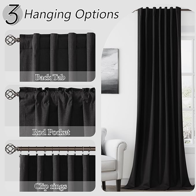 Guken Black 100% Blackout Curtains 120 Inch Length 2 Panels Set - Image 6