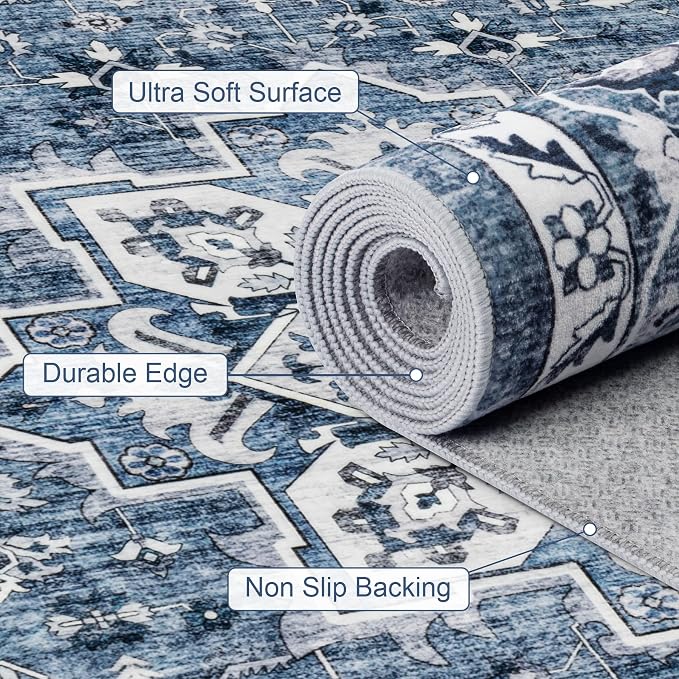 Area Rugs 10x14 Living Room Rug: Washable Rug Soft Vintage Boho Medallion - Image 7