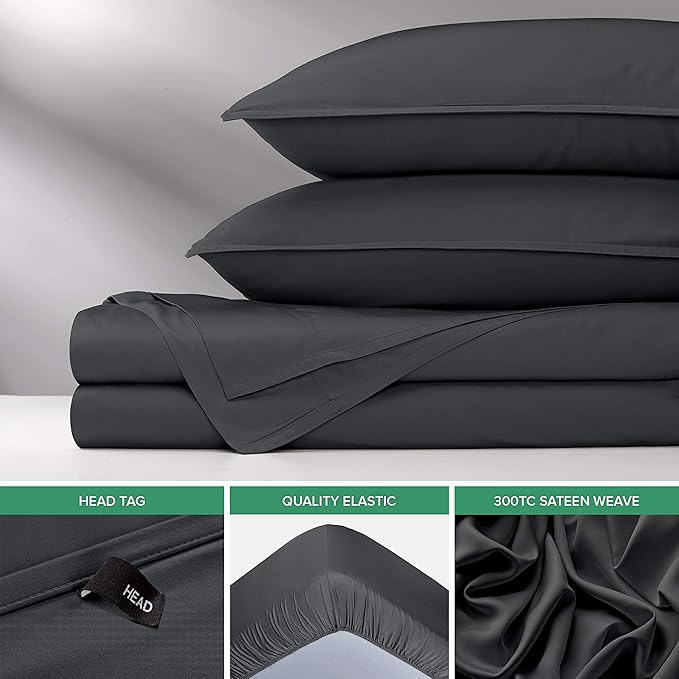 King Sheets by Pure Bamboo, Genuine 100% Organic Viscose Derived from Bamboo Bed Sheet Set, Luxuriously Soft & Cooling, Double Stitching, Lifetime Quality Promise (King, Charcoal)