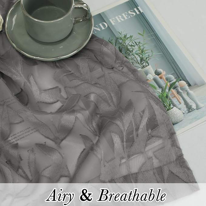 Lecloud Leia Charcoal Grey Sheer Curtains 63 Inch Length 2 Panels, Rustic Light - Image 7