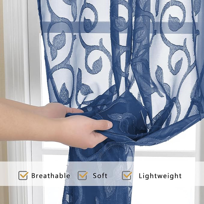 OWENIE Furman Blue Sheer Curtains 54 Inch Length 2 Panels Set - Image 5