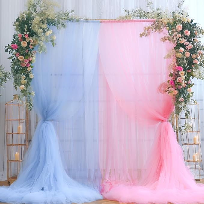 Pink and Blue Backdrop Curtain for Gender Reveal Girl and Boy Party Sheer Tulle - Image 4