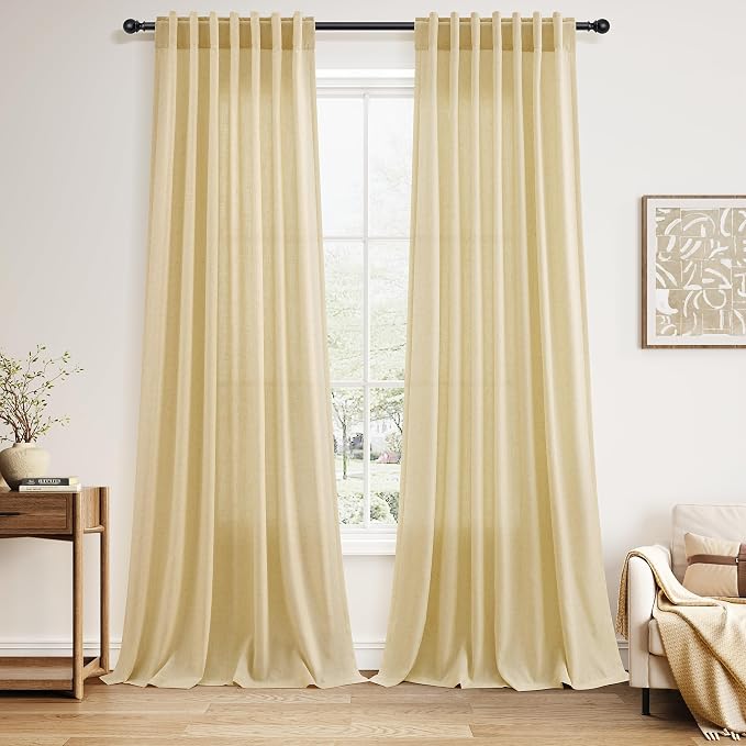 Nanspring Cream Yellow Linen Curtains 102 Inches Long by Nanspring