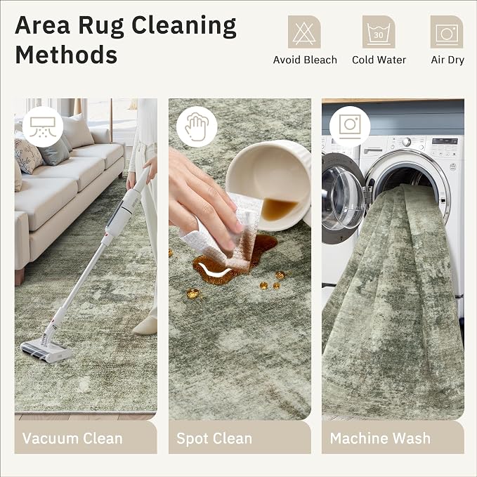 Abstract Rug 8x10 Large Living Room Neutral Modern Washable Area Rugs - Image 9
