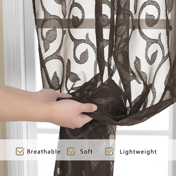 OWENIE Furman Chocolate Sheer Curtains 63 inch Length - Image 6