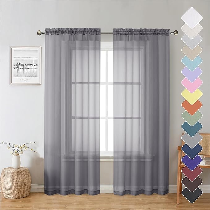 Lecloud Charcoal Grey Sheer Curtain Panels 72 Inch Length, Light Filtering by Lecloud