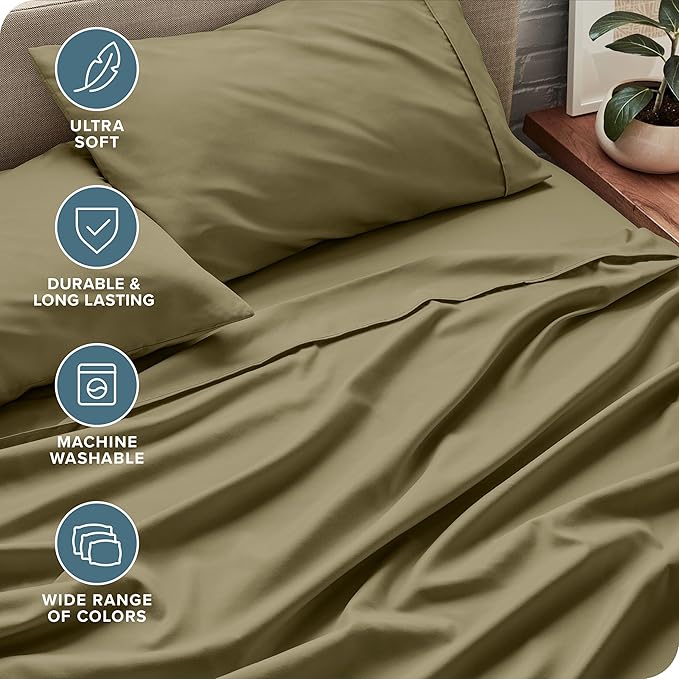Bare Home Ultra-Soft Split Cal King Sheet Set - Luxury 1800 - Hydro-Brushed - Deep Pockets - Easy Fit - 4 Piece Set - Bedding Sheets & Pillowcases (Split California King, Olive)