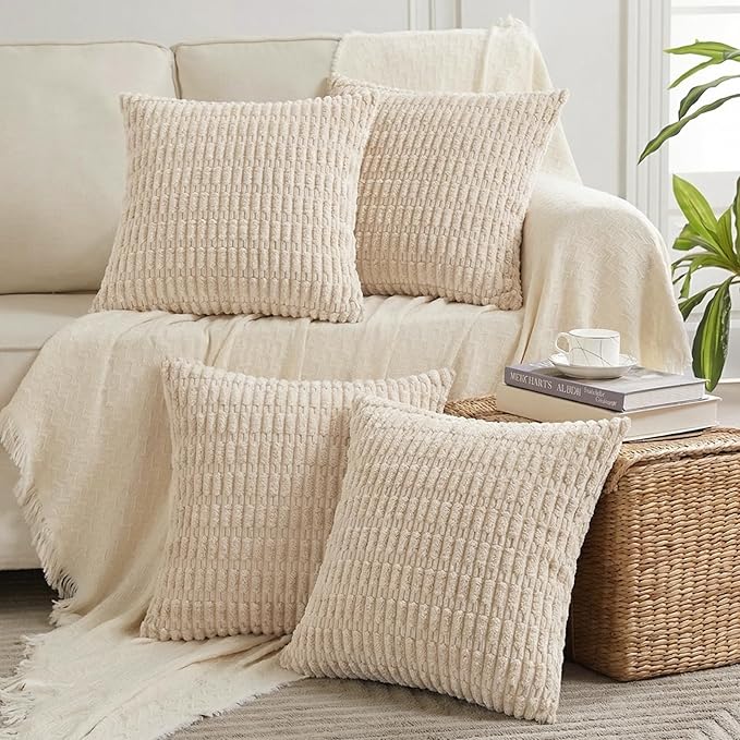 Fancy Homi 4 Packs Tan Decorative Throw Pillow Covers 24x24 Inch by Fancy+Homi