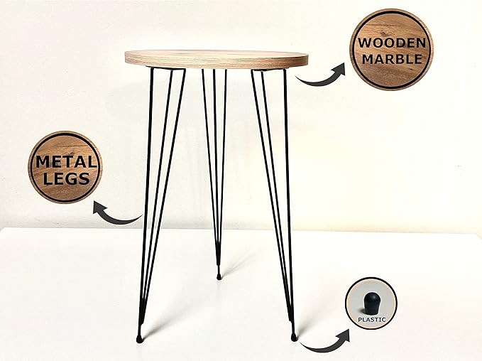 PAK HOME - Set of 2 End Table – Pine Wood Round Wood Sofa Side Coffee Tables for Small Spaces, Nightstand Bedside Table with Black Metal Legs for Bedroom, Living Room, Home Office, Balcony