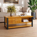 Bme Trapeze Coffee Table for Living Room – Modern Wooden Center Table with Storage, Metal Legs, Large Teak Brown Coffee Table for Stylish Living Room Furniture Setup