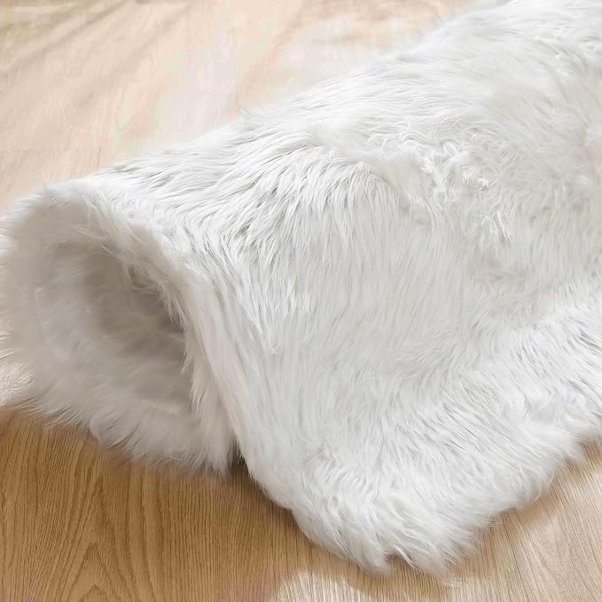 Goolela White Fluffy Fur Rug 4x6 Faux Sheepskin Fuzzy Shag White Rug - Image 7