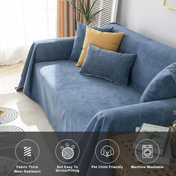 STACYPIK Waterproof Dark Blue Sofa Cover, Washable Couch Cover for 2 Cushion Couch, Anti-Slip Furniture Protector, Pet-Friendly Couch Cover for Pets and Kids, Loveseat Covers, Futon Cover-71X71IN