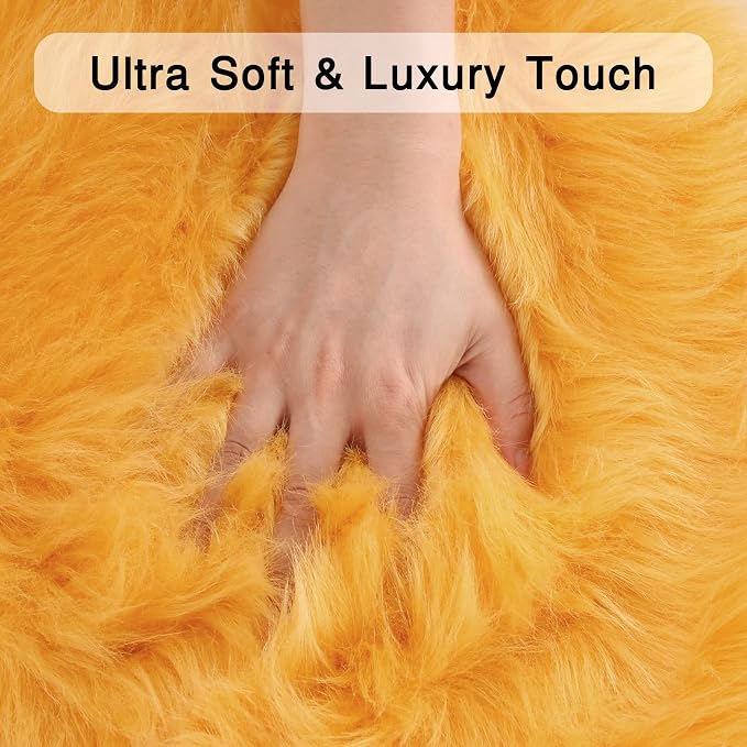 duduta Yellow Faux Sheepskin Rug 2x3 ft, Small Fluffy Shag Fur Rug - Image 2