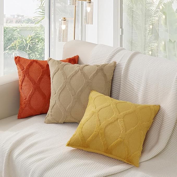 decorUhome Fall Throw Pillow Covers 12x20 Inch Set of 2, Soft Plush Faux Fur Wool Lumbar Rust Couch Pillow Covers, Decorative Neutral Pillow Cases for Bed Sofa Living Room Home Decor