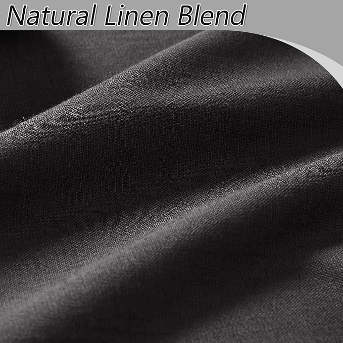 Guken Black 100% Blackout Linen Curtains 102 Inch Length 2 Panels Set - Image 4