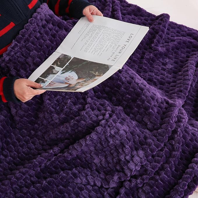 Puncuntex Deep Purple Throw Blanket 90"×90" inches Fuzzy 3D Jacquard Decorative - Image 5