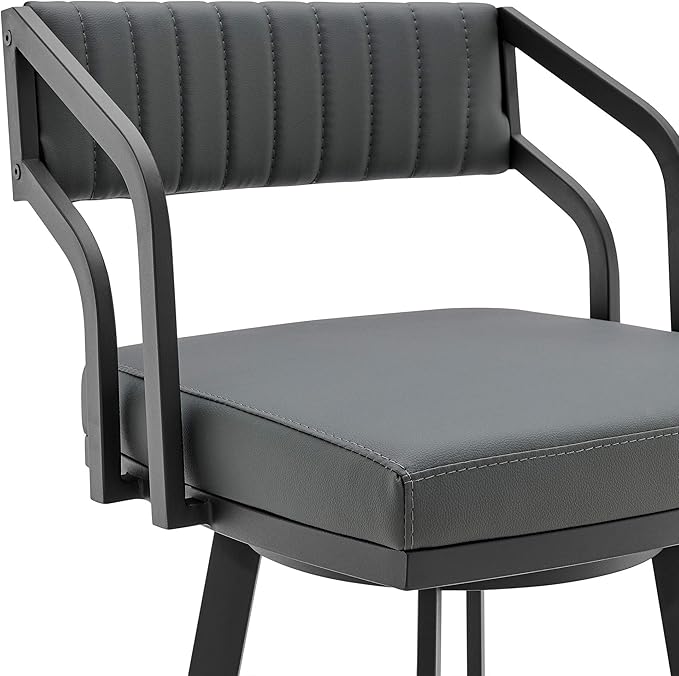 Armen Living Capri Modern 26" Seat Height Gray Faux Leather and Black Stainless Steel Metal Swivel Bar Stool for Kitchen Island Counter