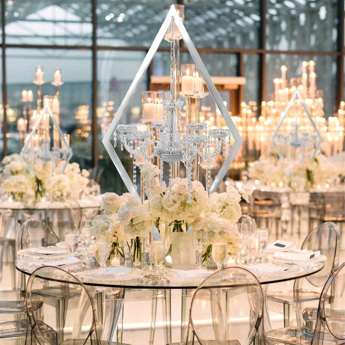 European Wedding Romantic Candlestick 45 "Table top Candlestick Metal Candlestick Table for Wedding Party Activities in The Center of The Room (Silver, 2PCS)