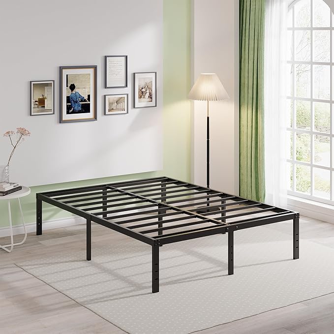 EMODA 14 Inch King Bed Frame No Box Spring Needed, Heavy Duty Metal Platform with Steel Slats, Noise Free, Easy Assembly, Black