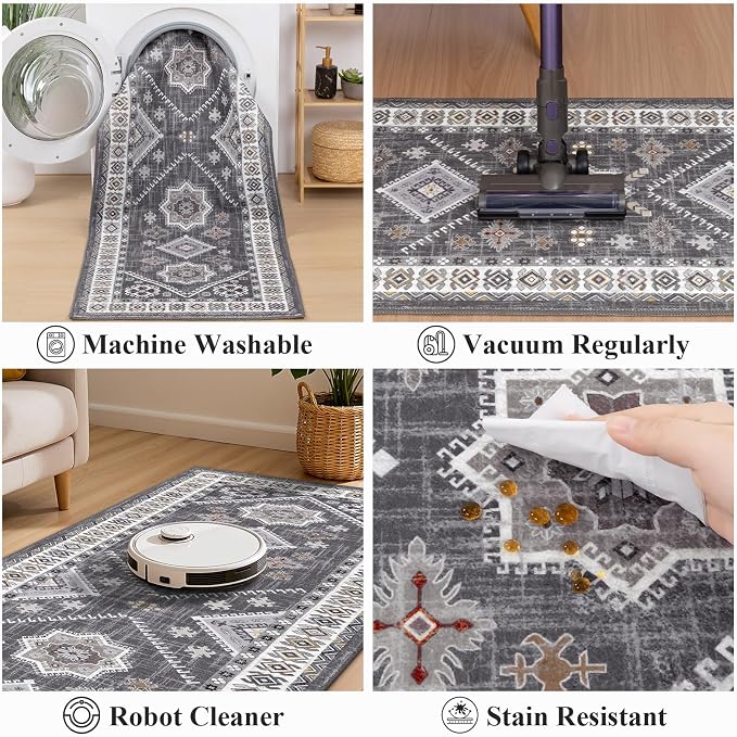 HEBE Washable Kitchen Rugs Runner 2'x 10', Non Slip Hallway Runner Rug - Image 5