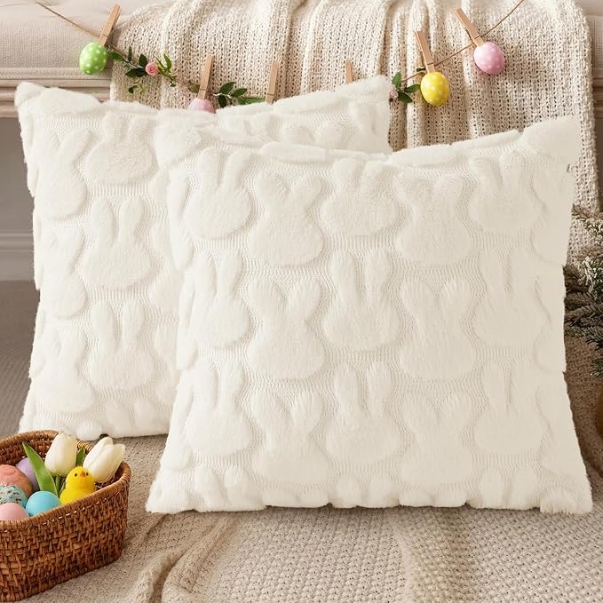 decorUhome Easter Bunny Pillow Covers 20x20 Inch Set of 2, Soft Plush Faux Wool - Image 6