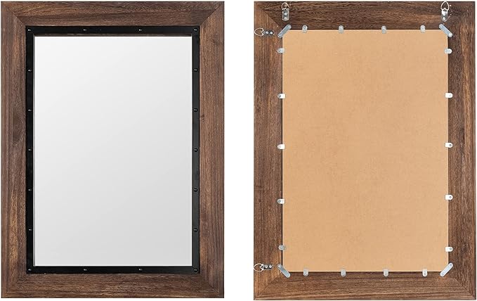 YOSHOOT Rustic Wooden Framed Wall Mirror, Natural Wood and Iron Bathroom Vanity Mirror for Farmhouse Decor, Vertical or Horizontal Hanging