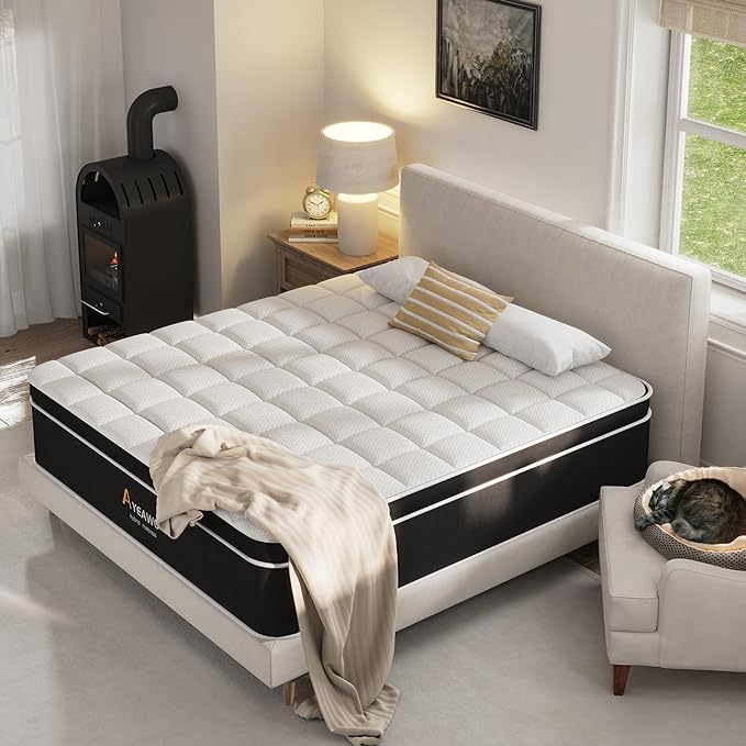King Size Mattress, 14 Inch Hybrid Mattress King Size in a Box, Gel Memory Foam and Pocket Springs for Pressure Relief and Motion Isolation, Breathable & Cooling Fee Bed in a Box, CertiPUR-US