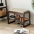 Shoe Bench, Entryway Bench with Leather Cushion, Solid Wood Shoe Rack, Mid Century Modern Bench, Shoe Storage, Shoe Organizer for Entryway (Grey, 21.7" W)