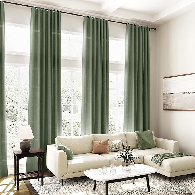 Olive Green Linen Curtains 84 Inches Long - Image 7