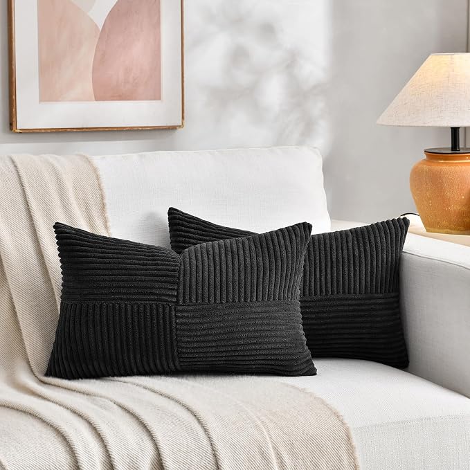 Fancy Homi 2 Packs Black Lumbar Decorative Throw Pillow Covers 14x24 Inch - Image 5