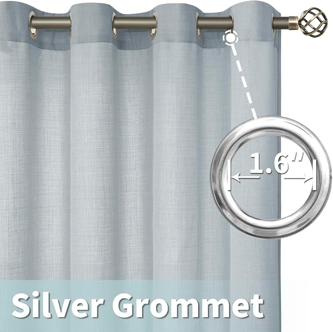 LAMIT Linen Curtains 90 Inch for Bedroom, Grommet Thick Linen Textured Sheer - Image 5