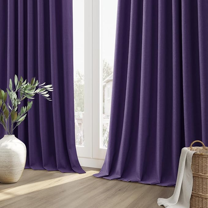 Guken New Purple 100% Blackout Linen Curtains 96 Inch Length 2 Panels Set - Image 9