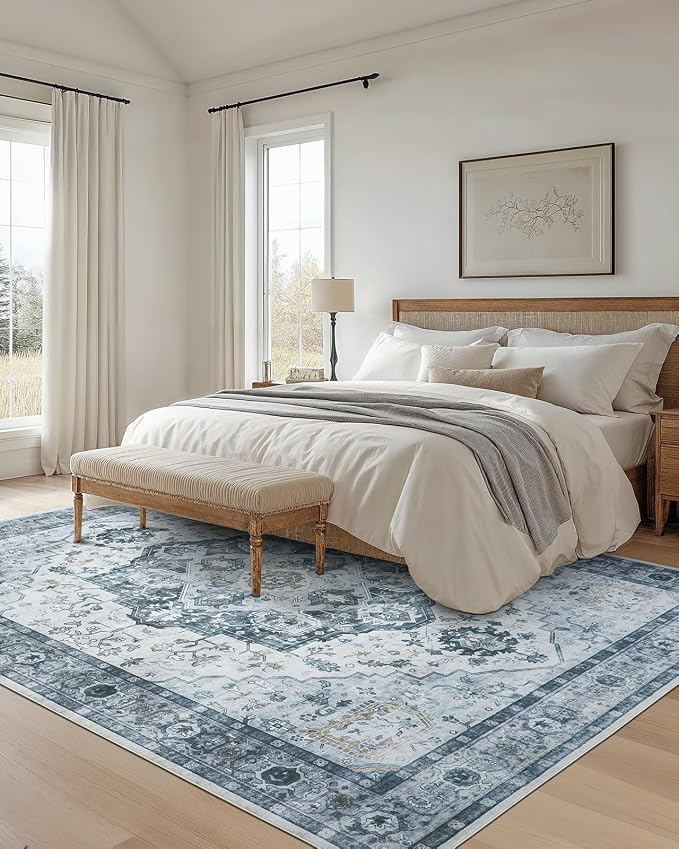 AMADA HOMEFURNISHING 9x12 Area Rug, Washable Low-Profile Large Area Rug - Image 2