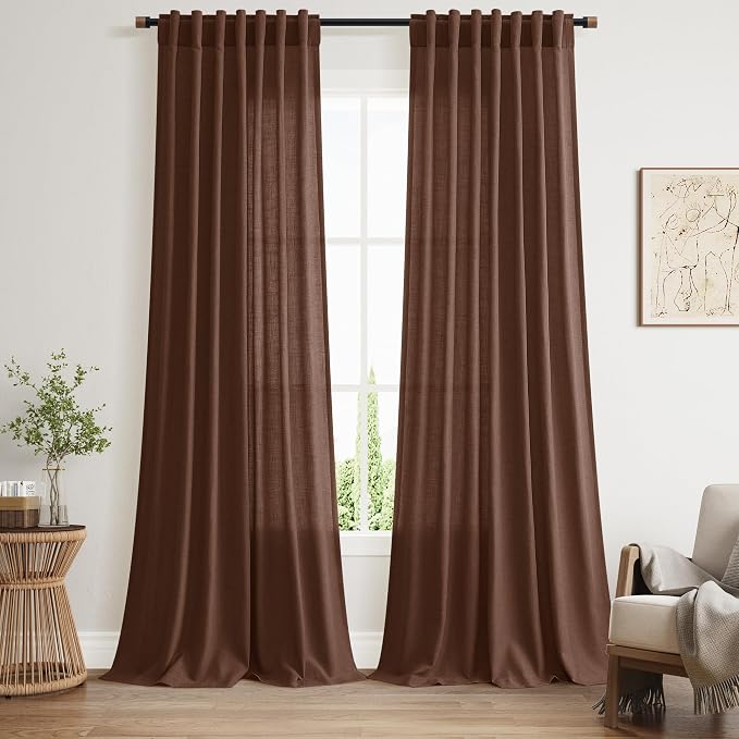 Extra Long Mocha Brown Linen Curtains 120 Inch by Nanspring