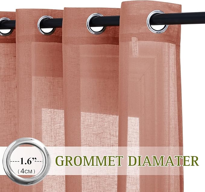 NICETOWN Linen Semi Sheer Curtains, Grommet Top Rustic Farmhouse Linen Curtains - Image 2