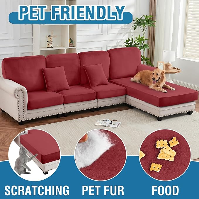 Couch Cover Stretch Velvet Sofa Cushion Cover 2-Piece - Image 4