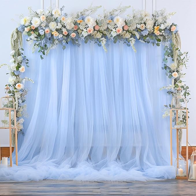 Baby Blue Sheer Backdrop Curtains by Suppromo