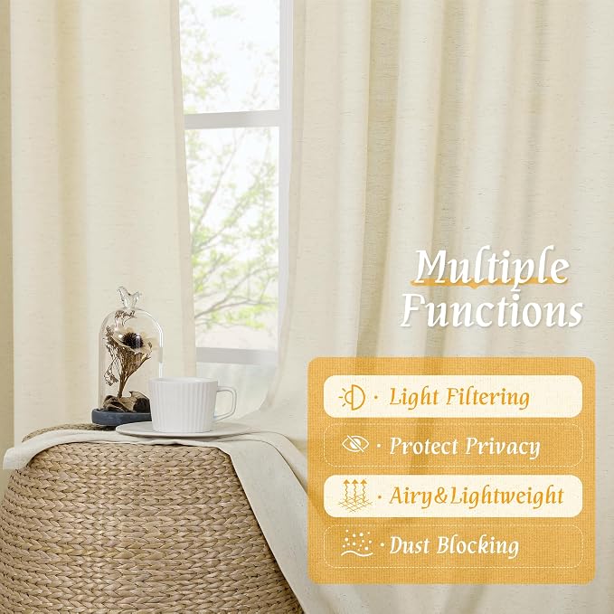 LAMIT Natural Light Beige Linen Curtains 84 inch Long 2 Panels, Soft Thick - Image 9